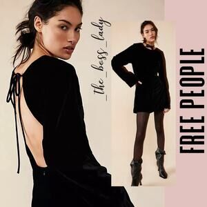 Free People mini dress velvet open back boho long sleeve cocktail